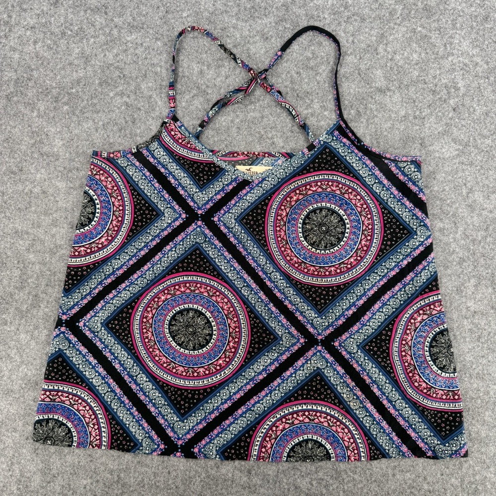 Hollister Tank Top Womens Medium 3Z4700 Navy Blue Pink Boho Mandala EUC